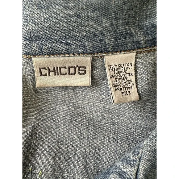 Vintage Chicos Jacket Women's Embroidered Denim Multicolor Chico's Sz 3 (XL/16) - Picture 8 of 8
